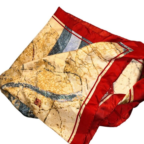 TSIAKIRIS Greece 100% silk abstract art hand rolled sewn vintage scarf - Picture 7 of 9